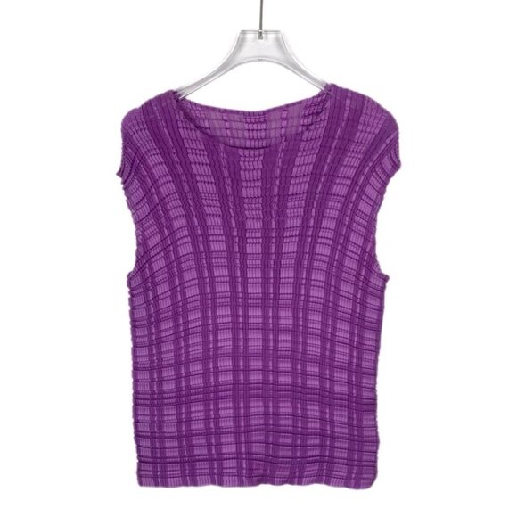 Issey Miyake Purple Pleated Round-Neck Top Size 2 Polyester Made In Japan NWT - Picture 1 of 7